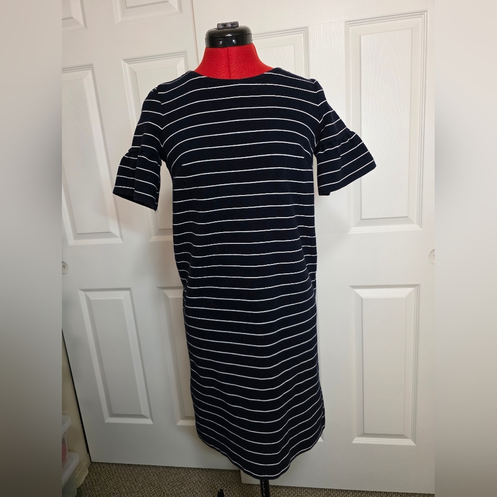 LOFT Black and White Striped Midi Dress